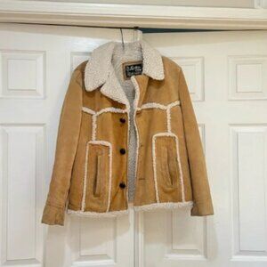 VNTG The Leather Shop 70s Suede Leather Sherpa Lined Range Coat Jacket Western M